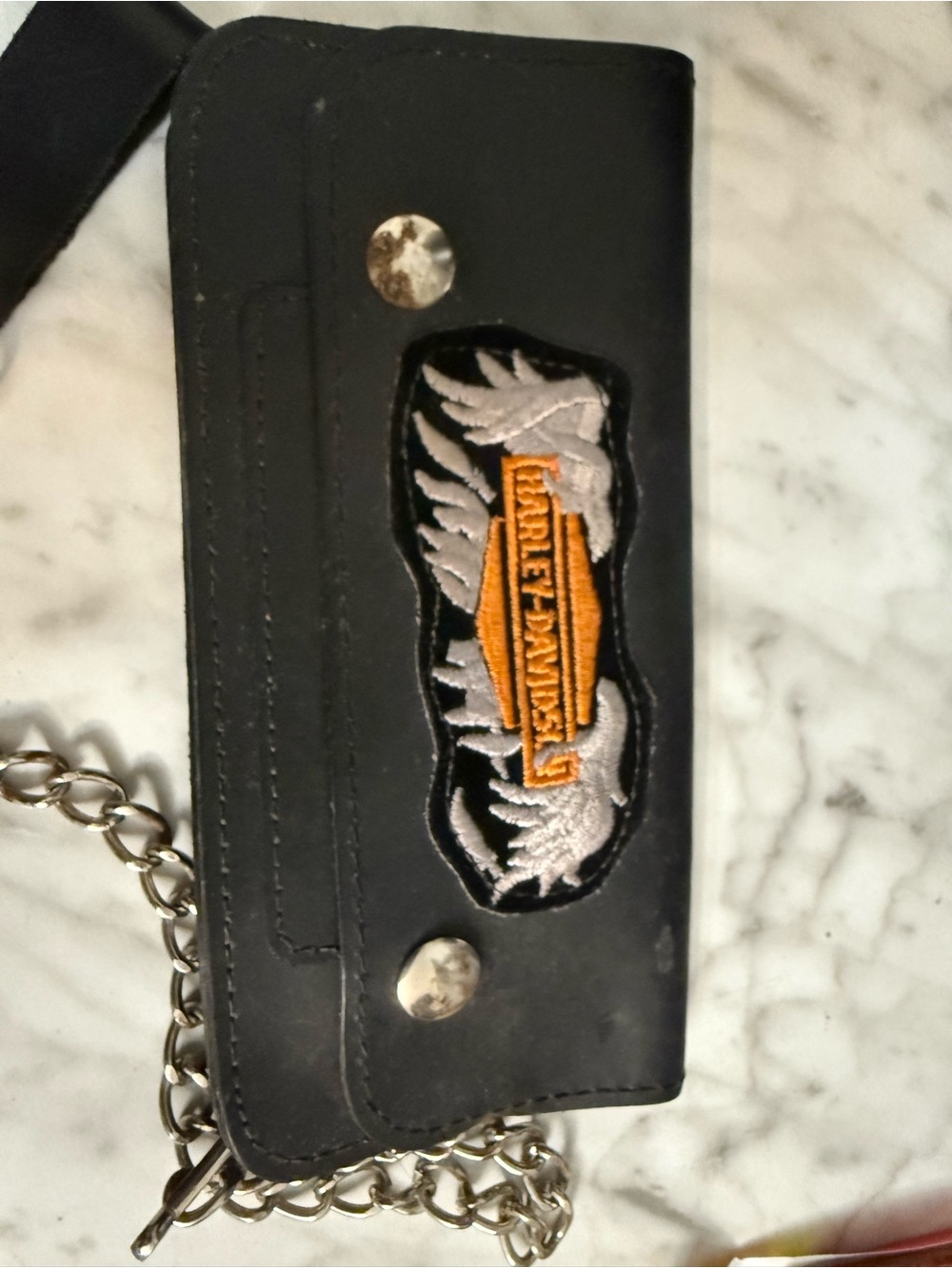 Vintage Harley -Davidson Leather Black Wallet with Chain